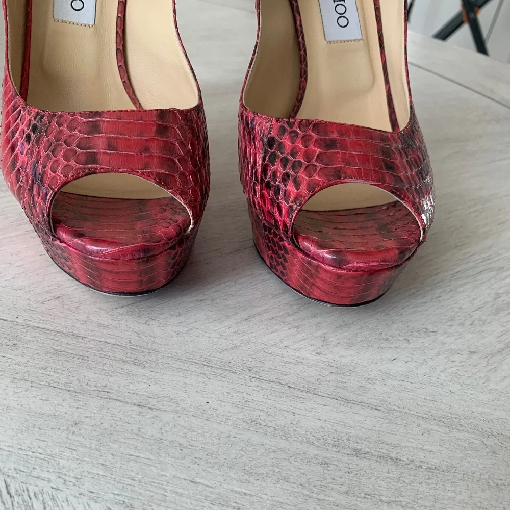 Jimmy Choo Pink/Black Snakeprint Platform Pumps sz 39